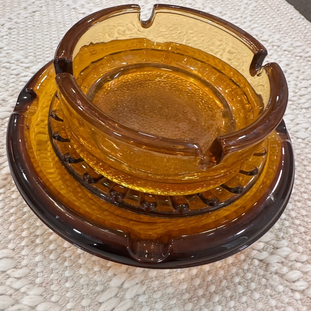 Vintage amber glass ash tray set